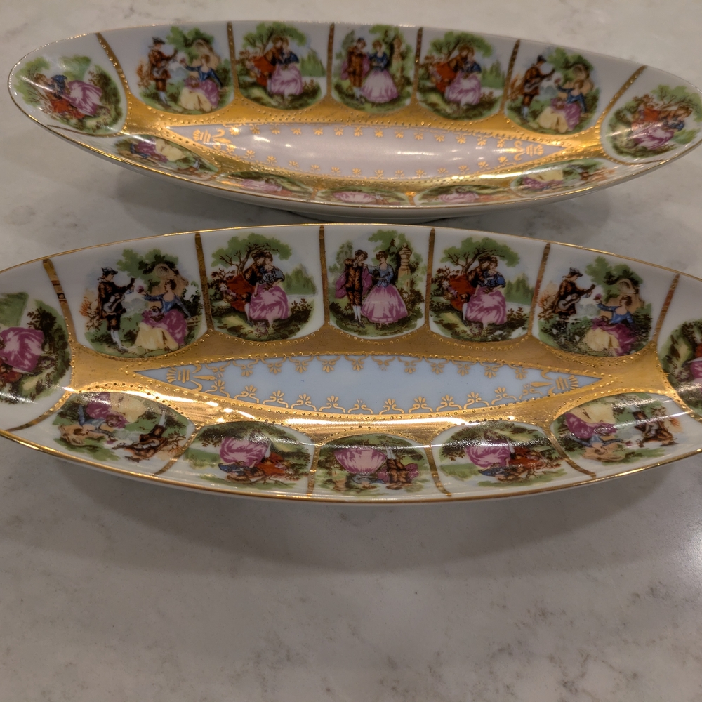 Vintage Royal Vienna Porcelain Elongated Relish Dish Serving Tray 10" X4" Set 2